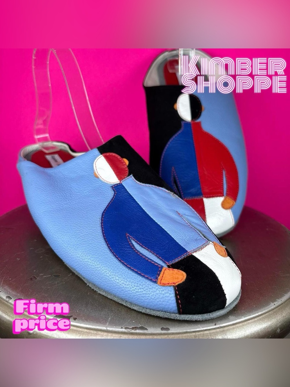 Razgulyaev Blagonravova Suprematism Blue Red Leather Black Suede Slipper EU 46
